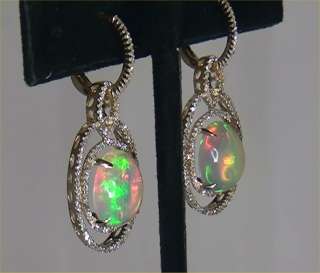 Estate 7.87 Carat Natural Ethiopian Opal Diamond Earrings Solid 14k 