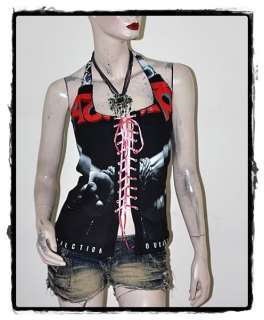 Hot Sales Accept Metal Punk Rock DIY U Front Corset Top Shirt S/M 