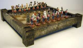 BATTLE OF WATERLOO chess set metal W 17 CASTLE FORTRESS board  