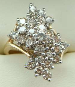 Ladies 14K Gold 2.00 Carat WATERFALL Diamond Ring  
