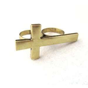  Vintage jewelry cross two finger ring gold plated art deco 