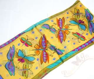 NEW 100% Silk Oblong Neck Scarf Warp With Art Dragonfly  