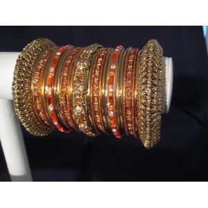 Indian Bridal Collection! Panache Indian Orange Bangles Set in Gold 