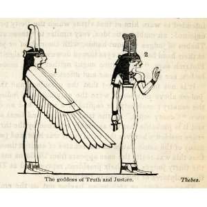  1854 Woodcut Ancient Thebes Egyptian Goddess Maat Truth 