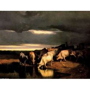   Emile Jacque   24 x 18 inches   Cattle in a trough