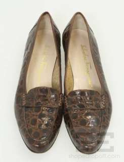 Salvatore Ferragamo Brown Embossed Leather Loafer Flats Size 6B  