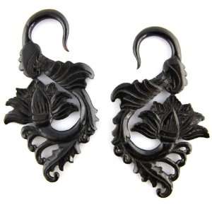 Lotus Spawn French Maid Hand Carved Black Horn Earrings   Gauge 5mm 