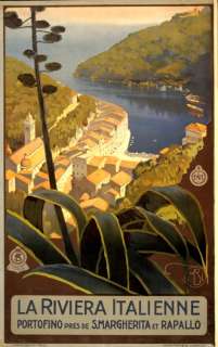 1920 Vintage Travel Poster Italian Riviera at Portofino  