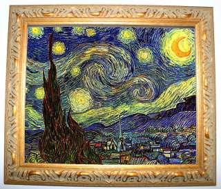 Vincent Van Gogh Starry Night   Gold Framed Giclee Canvas Art 8x10 