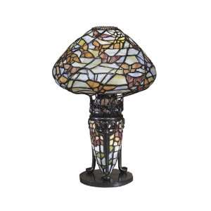   TA100602 Papillion Tiffany Lamp, Antique Bronze and Art Glass Shade