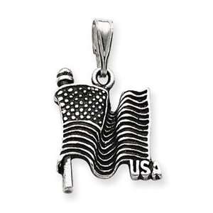  Sterling Silver Antiqued Flag Pendant QC3833 Jewelry