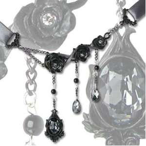  Goth Rose Necklace with Swarovski Crystals Jewelry