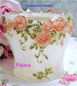 Victorian Princess 5 pcs Shabby Rose Bathroom Accessory Set #F   Milky 