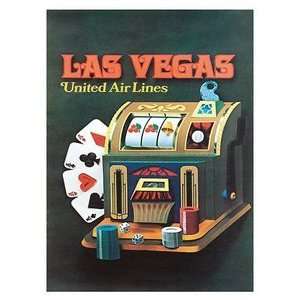 World Travel Poster United Air Lines Las Vegas Slot Machine & Poker 