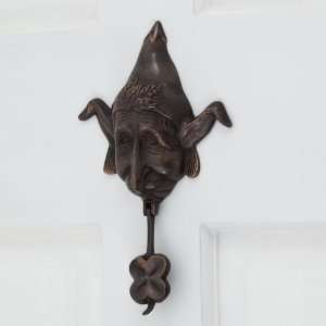  Solid Bronze Lucky Elf Door Knocker   Dark Bronze Patina 