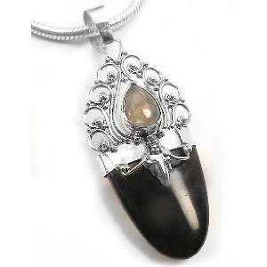   Silver Labradorite and Black Onyx Drop Stone Amulet Pendant: Jewelry