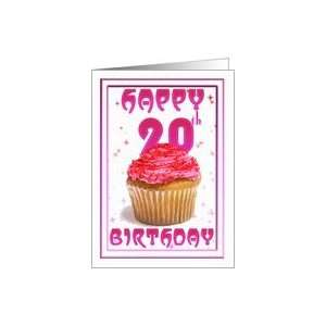    20th Birthday, cake stars pink, cup cake Card: Toys & Games