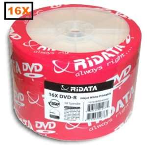  Ridata 16X DVD R White Inkjet Hub Printable 100 Pack in 