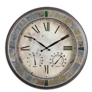   Clock Wall Mounted Real Slate Inlays Accented w/ Emerald Green Glass