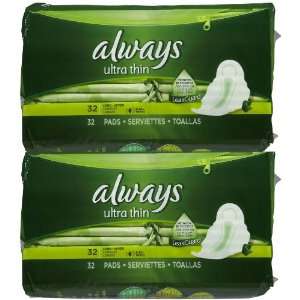  Always Ultra Thin Long+Super Pads with Wings, Unscented 32 