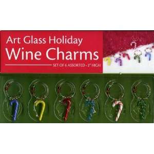  ART GLASS HOLIDAY WINE CHARMS   CANDY CANES Kitchen 