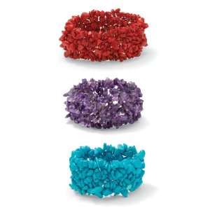  PalmBeach Jewelry Set of Three Gemstone Stretch Bracelets 