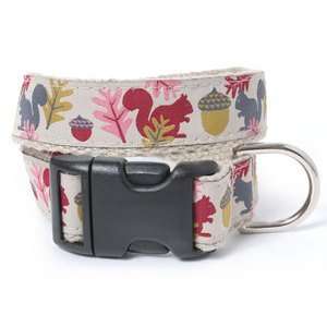  Squirrel and Acorn Dog Collar S PINK/GREY