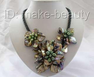 stunning baroque freshwater cultured pearl flower leather necklace 