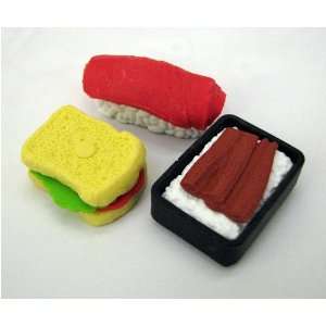  Sushi, Sandwich, and Rice Japanese Erasers   3 Pc 
