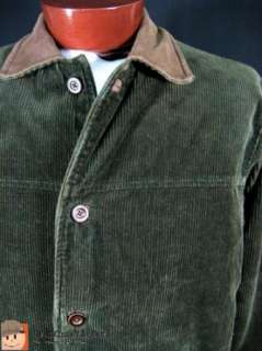   Green Corduroy Wool Lined Coat Size S NICE Leather Collar v76  