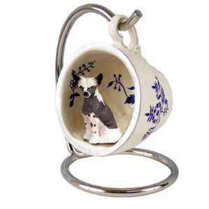  Chinese Crested Blue Tea Cup Dog Ornament