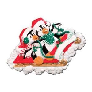  Two Penguins on Sled Personalized Christmas Ornament 