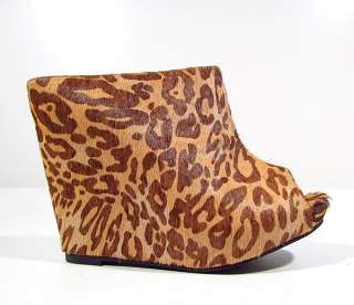 BUFFALO Ponyfell womens mules shoes leopard animal print leather 