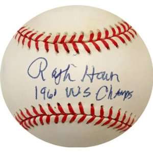  Autographed Ralph Houk Baseball   with  1961 WS Champs 
