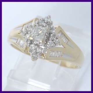 10k Princess Round & Baguette Diamond Wedding Ring .56c  