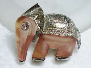   On Parade Frosted Pink Rhinestone Elephant / Anteater Brooch  