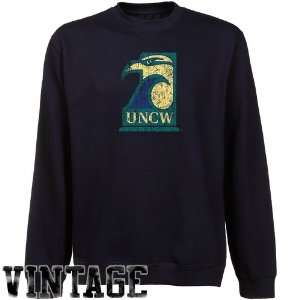 UNC Wilmington Seahawks Navy Blue Distressed Logo Vintage Premium Crew 