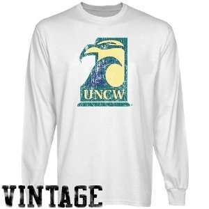 NCAA UNC Wilmington Seahawks White Distressed Logo Vintage Long Sleeve 