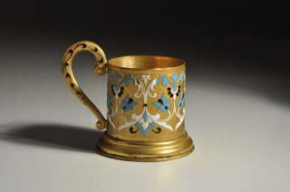 Rare Antique Russian Enamel Samovar Tea Glass Holder 1  