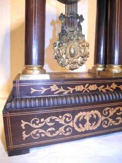 Fine wooden Marquetry Portico Pillar Clock c1840 NoRes  