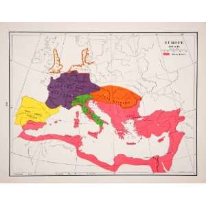  1947 Lithograph Europe Roman Empire Avar Kingdom Lombards 