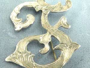   Nouveau sterling silver Letter pin brooch embossed letter pin  