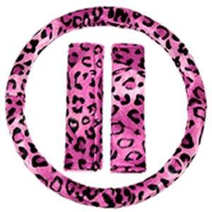  UAA SW 1002PK Pink Leopard Print Steering Wheel Cover and 