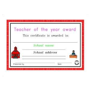    Male Teacher of the Year Award Certificate