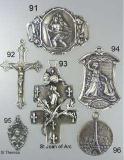 French Antique Saint JOAN of ARC Medal Rhinestone CROSS  