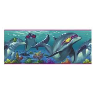 Dolphins Pink Wallpaper Border by 4Walls