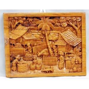  Wood Carving Village Scene 8 x 10