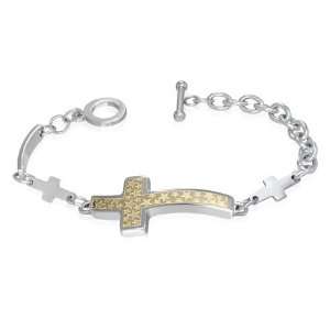   Gold Silver Two Tone Star Cross Chain Toggle Womens Bracelet Jewelry