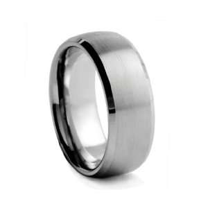 Tungsten Carbide Ring Brushed W/ Polished Beveled Edge Dome Wedding 