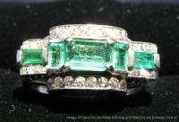 Vintage Estate Art Deco Era Ring 14k White Gold Emeralds Diamonds 
